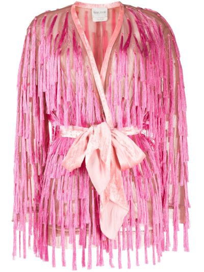 Forte Forte Fringe-detail Tied-waist Jacket In Pink