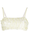 P.a.r.o.s.h Crop Top Sequin Spaghetti Straps In Neutrals