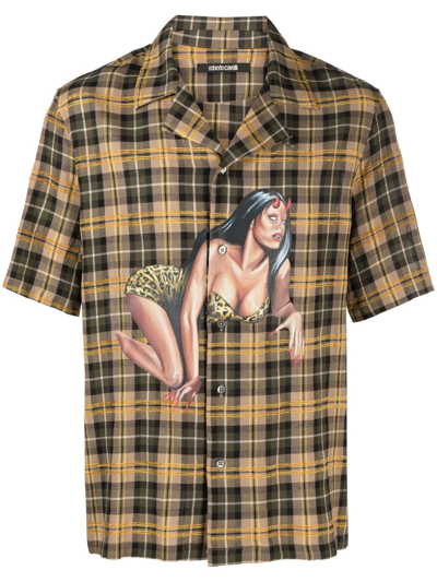 Roberto Cavalli Graphic-print Plaid Short-sleeve Shirt In 09000