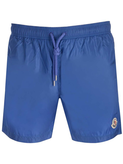 Moncler Logo Patch Swim Shorts In Blue