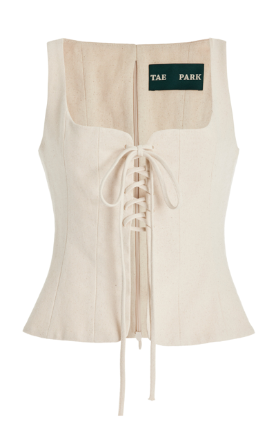 Tae Park Lace-up Cotton Top In Neutral
