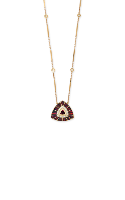 Jacquie Aiche 14kt Yellow Gold Vortex Diamond And Red Tourmaline Pendant Necklace