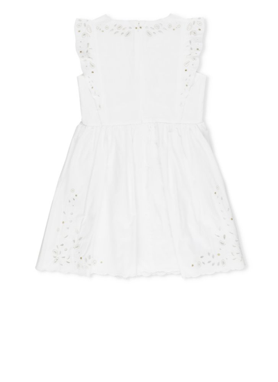 Chloé Kids Floral Embroidered Sleeveless Dress In White
