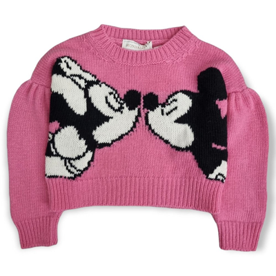 Monnalisa Minnie And Mickey Mouse Intarsia Jumper In Pink