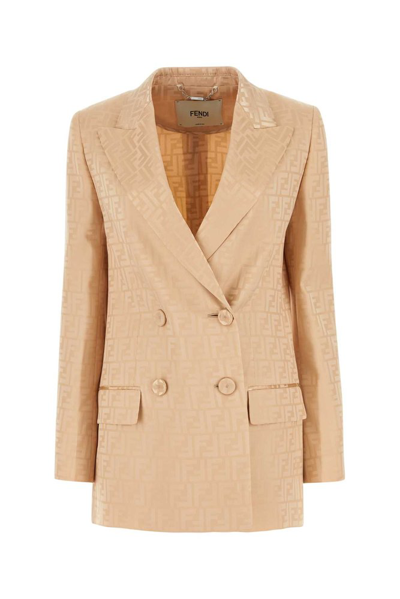 Fendi Ff Motif Double Breasted Blazer In Beige