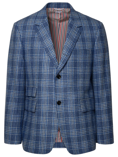 Thom Browne Checkered Button In Blue