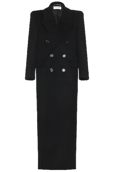 Saint Laurent Oversize Double Breasted Wool Martingale Coat In Noir Profond
