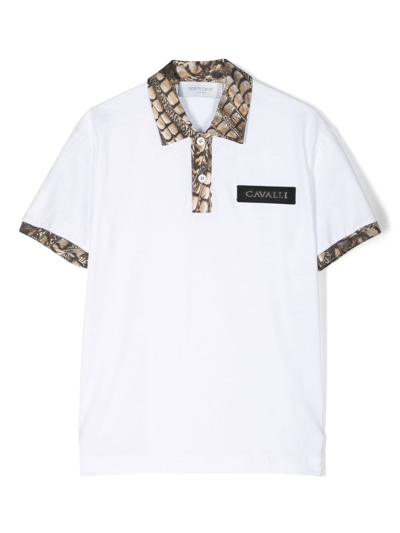 Roberto Cavalli Junior Kids' Animal-print Trim Polo Shirt In White