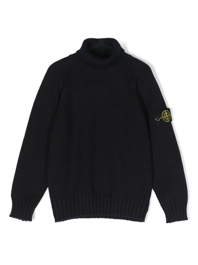 Stone Island Kids' Compass-patch High-neck Jumper In Blue