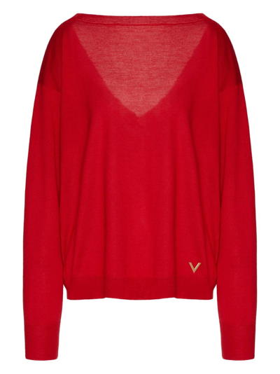 Valentino Vgold Knitted Jumper In Red
