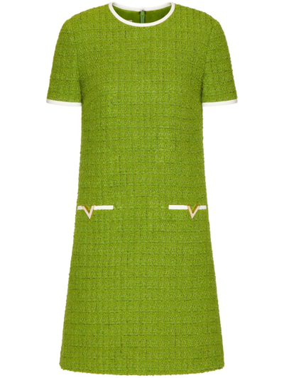 Valentino Tweed Mini Dress With Patch Pockets In Green