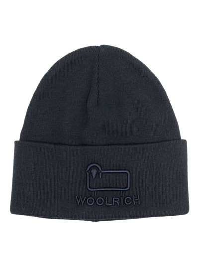 Woolrich Logo-embroidered Beanie In Navy Blue