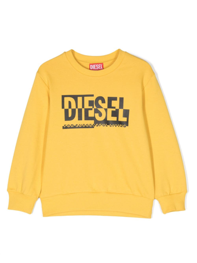 Diesel Kids' Logo-print Cotton Sweatshirt In Yellow