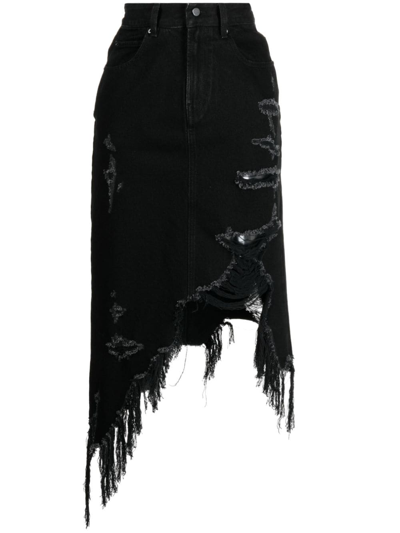 Jnby Asymmetric Ripped Denim Skirt In Black