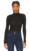 Frame Mesh Lace Turtleneck Top In Noir