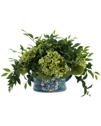 Creative Displays Green Hydrangea And Ruscus Arrangement In Ceramic Pot