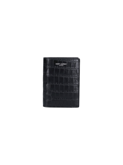 Saint Laurent Crocodile Bi-fold Wallet In Black  