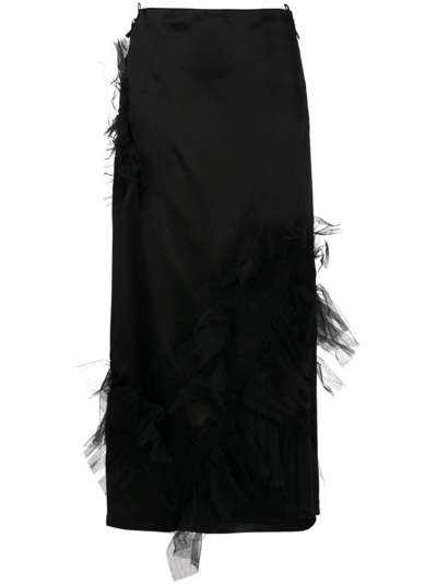 Jnby Tulle Ruffled Straight Skirt In Schwarz