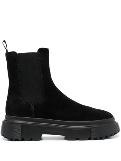 Hogan Chelsea Chunky-sole Suede Boots In Black