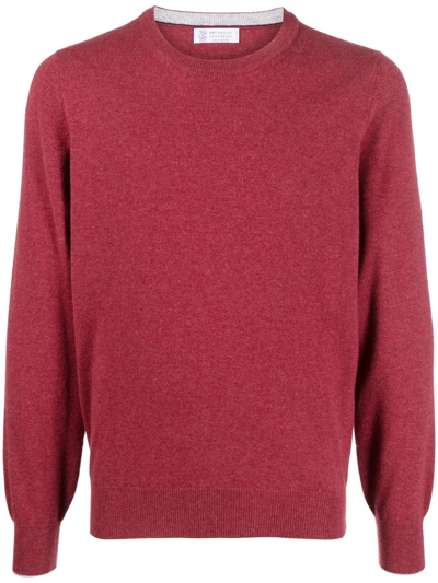 Brunello Cucinelli Mélange-effect Crew-neck Cashmere Jumper In Red