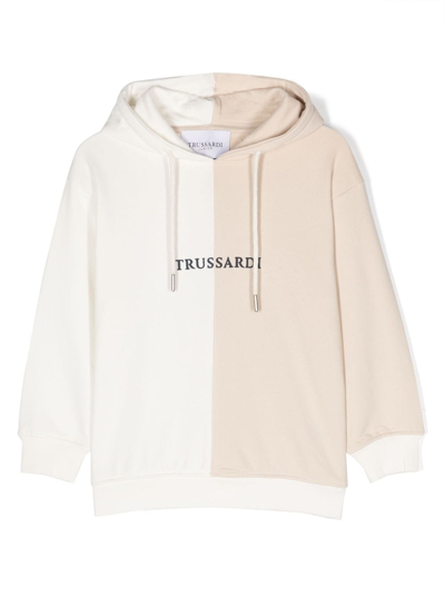 Trussardi Junior Logo-print Cotton Hoodie In Weiss