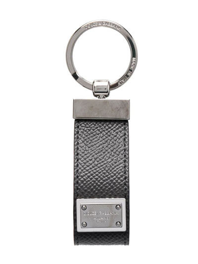 Dolce & Gabbana Logo-plaque Leather Keyring In Grau