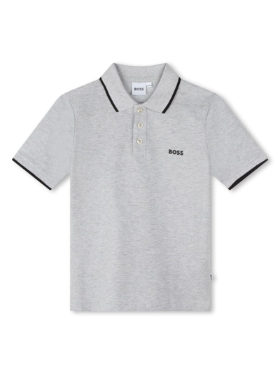 Bosswear Kids' Logo-print Cotton Polo Shirt In Grau
