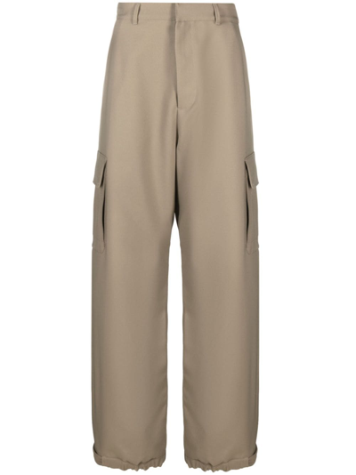 Off-white Ow Emb Drill Wide-leg Cargo Trousers In White