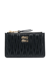 Miu Miu Matelassé Nappa Leather Wallet In Schwarz