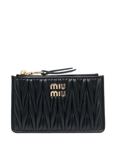 Miu Miu Matelassé Nappa Leather Wallet In Black