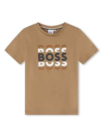 Bosswear Kids' Logo-print Cottom T-shirt In Braun