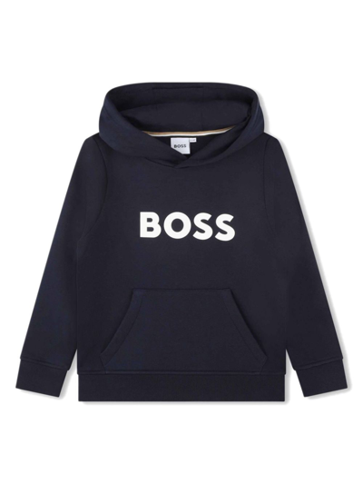 Bosswear Kids' Logo-print Cotton Hoodie In Blau