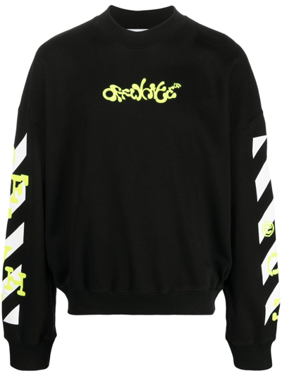 Off-white Opposite Arrows Hooded Cotton Sweatshirt In 1050 Black Lime