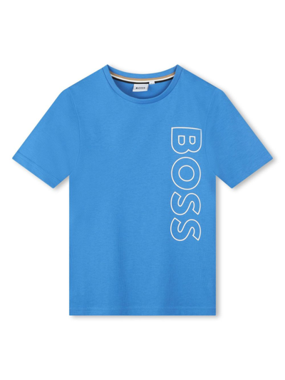 Bosswear Kids' Logo-print Cotton T-shirt In Blau