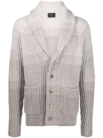 Brioni Grob Gestrickter Cardigan Mit Ombre-effekt In Grey