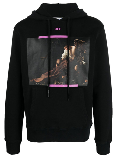 Off-white Caravaggio Print Cotton Hoodie In 1034 Black Cyclamen