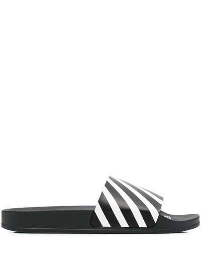 Off-white Diagonal Spray Print Slides In Black White