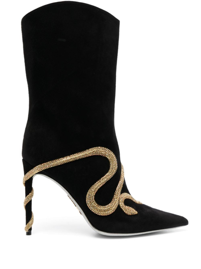 René Caovilla 105mm Crystal Snake-embellished Boots In Black