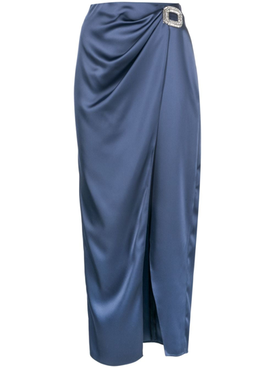 David Koma Crystal-buckle Draped Midi Skirt In Blau