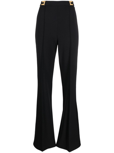 Elisabetta Franchi Logo-plaque Flared Trousers In Black