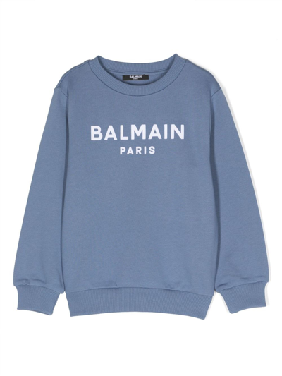 Balmain Logo-print Cotton Sweatshirt In Blau
