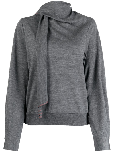 Kolor Scarf-detail Wool Sweatshirt In Grey