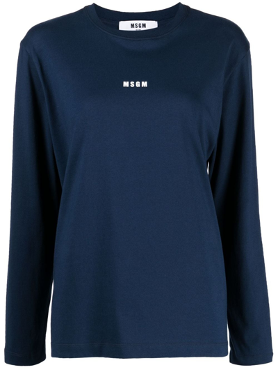 Msgm Logo-print Cotton Sweatshirt In Blau
