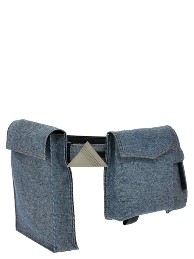 Attico Denim And Leather Belt With Pockets In Light Blue