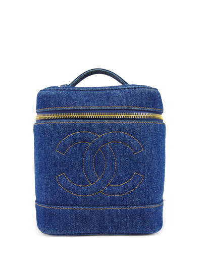 Pre-owned Chanel 1997 Vanity Denim Tote Bag In Blue