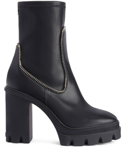 Giuseppe Zanotti Leather Zipper Pull-on Boots In Black