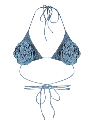 Magda Butrym Floral Appliqué Triangle Bikini Top In Blue