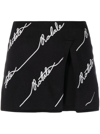 Rotate Birger Christensen Sequined Logo Cotton Blend Mini Skirt In Black