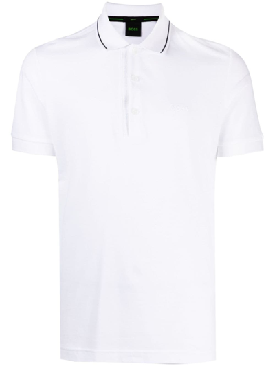 Hugo Boss Logo-embroidered Cotton Polo Shirt In White