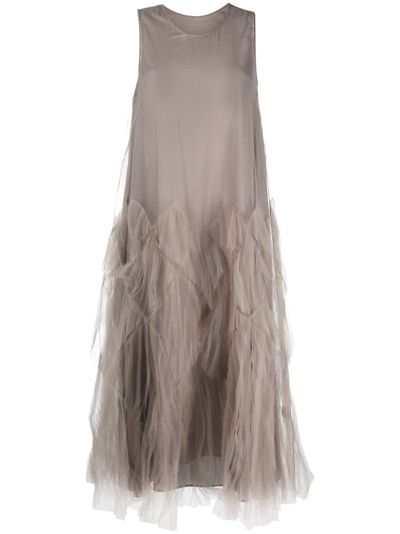 Jnby Tulle-overlay Midi Dress In Grey